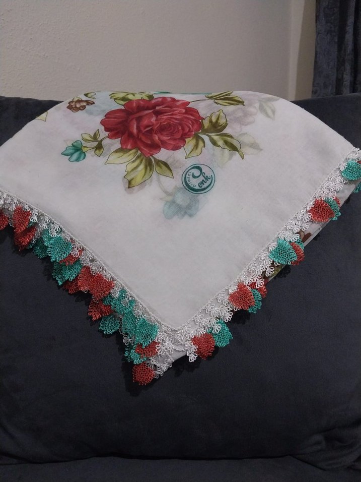 Dantel Detaylı Mavi Bohem Kadın yazma - Görsel 2