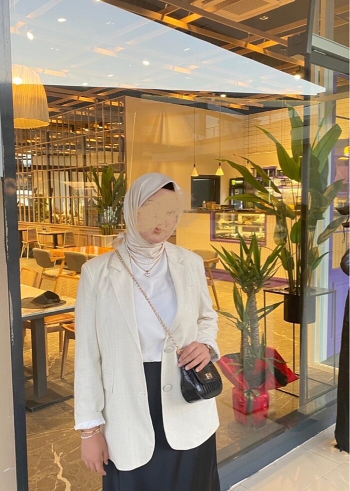 Kırık beyaz parıltılı blazer ceket - Görsel 2