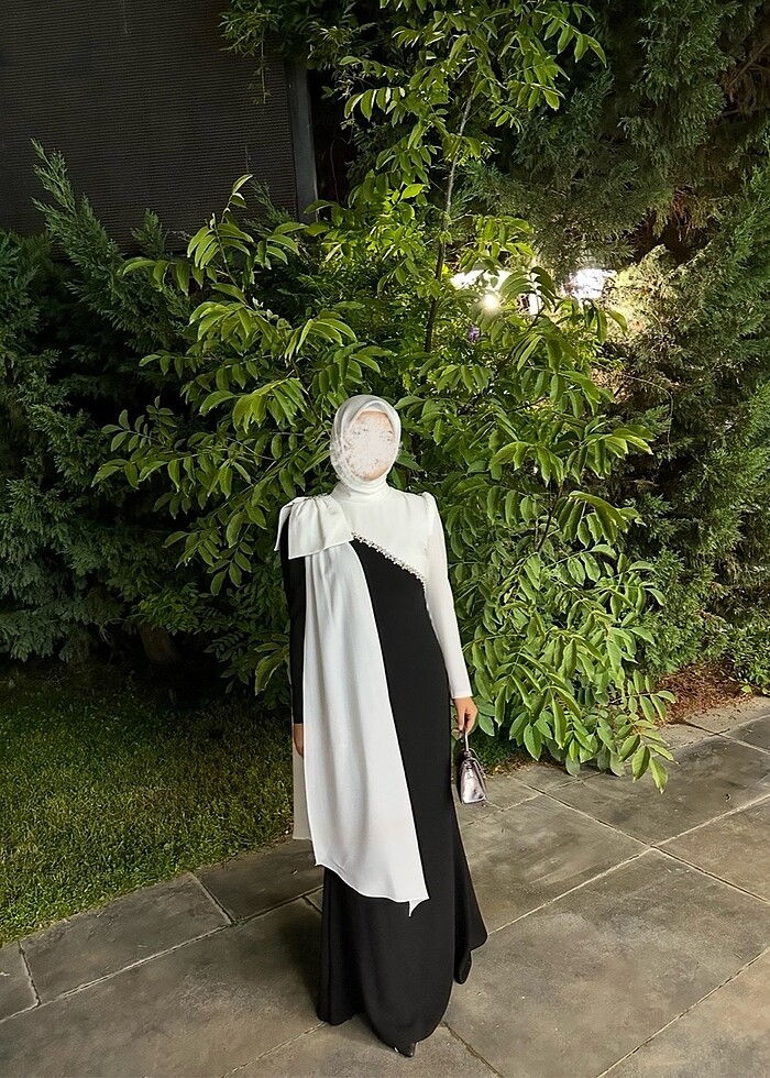 Siyah beyaz taşlı abiye - Görsel 2