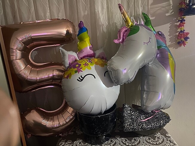  3 adet parti balon seti 5 yaş unicorn