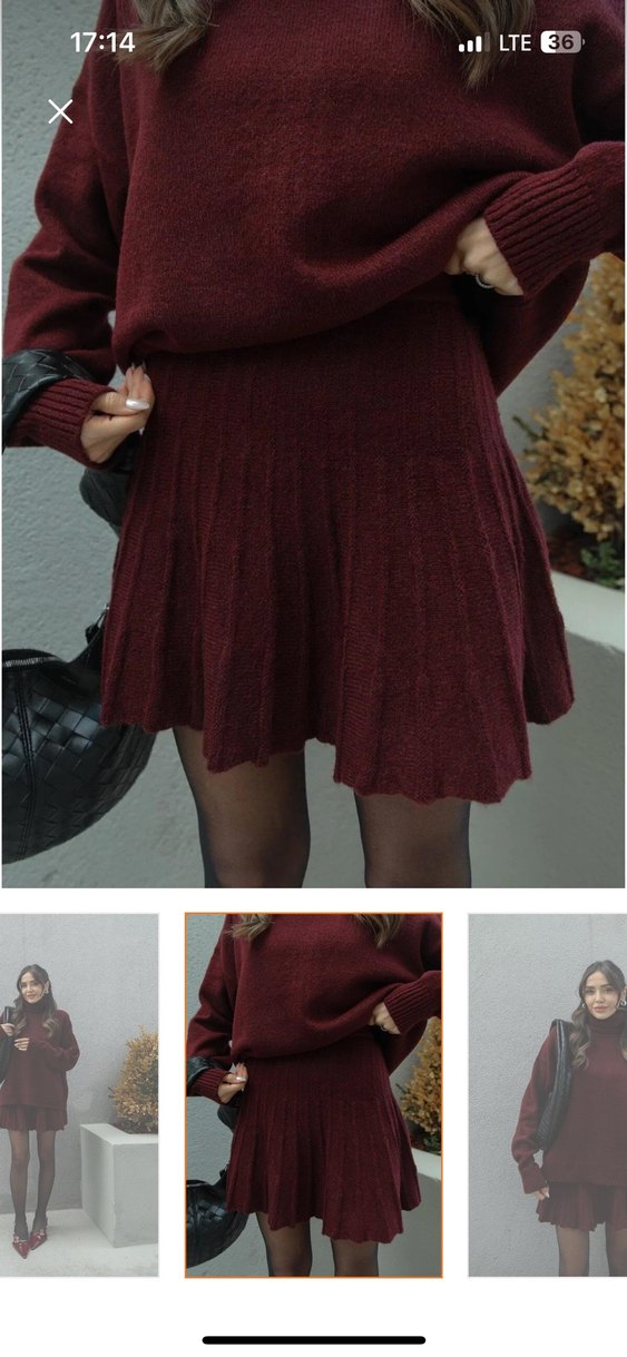 Bordo  triko etekli kazaklı takım - Görsel 3