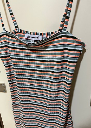 Çizgili İnce Askılı  Elbise koton - Görsel 5