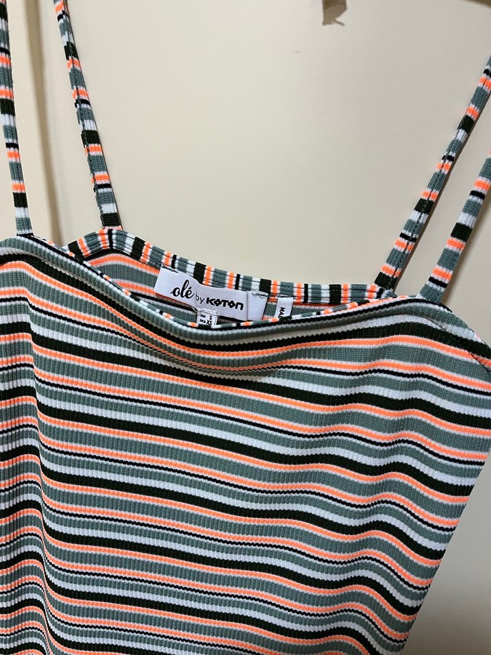 Çizgili İnce Askılı  Elbise koton - Görsel 4