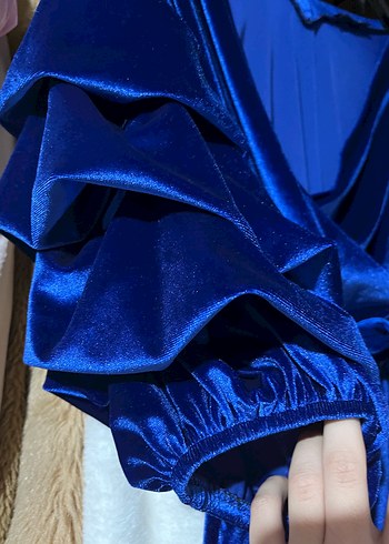 Koyu Mavi, Drapeli, Uzun Kollu Kadın Elbise abiye gece elbisesi - Görsel 8