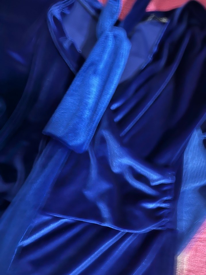 Koyu Mavi, Drapeli, Uzun Kollu Kadın Elbise abiye gece elbisesi - Görsel 5