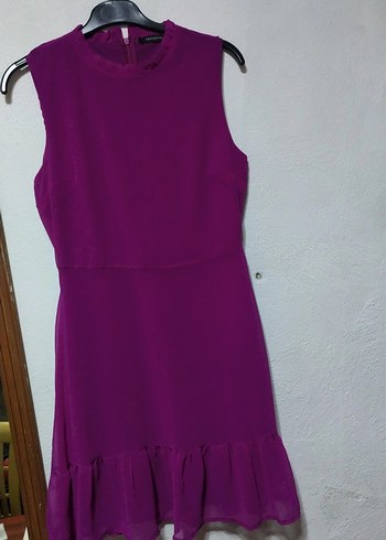 mürdüm fırfırlı elbise - Görsel 2