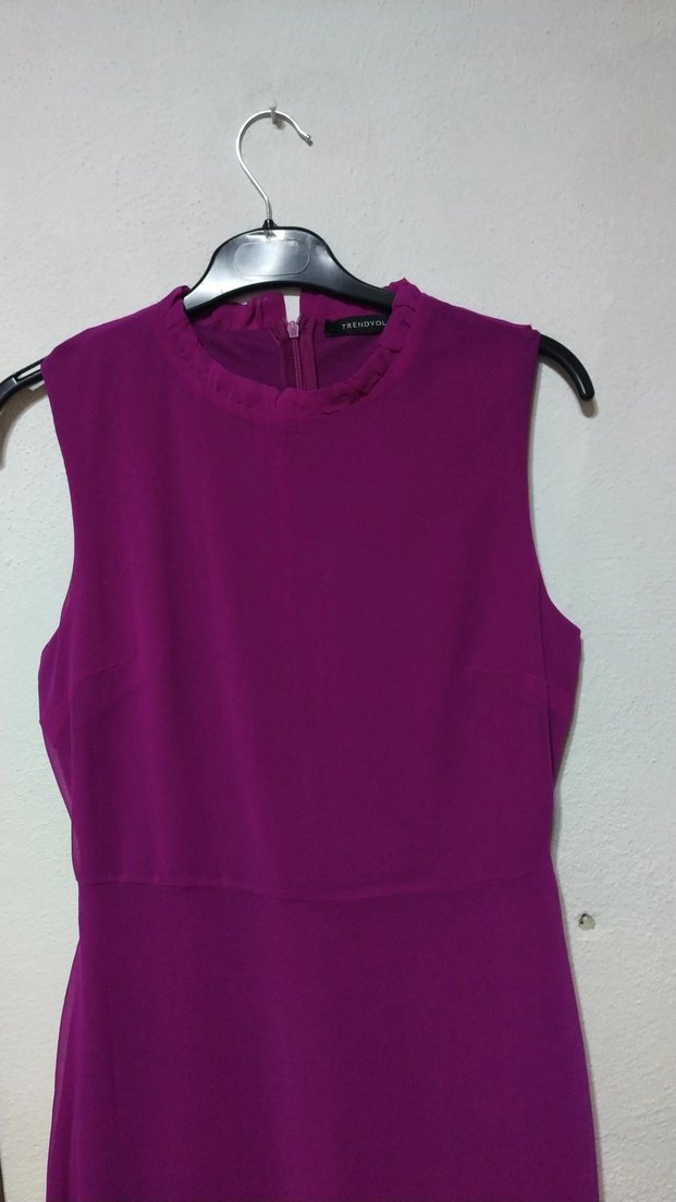 mürdüm fırfırlı elbise - Görsel 3