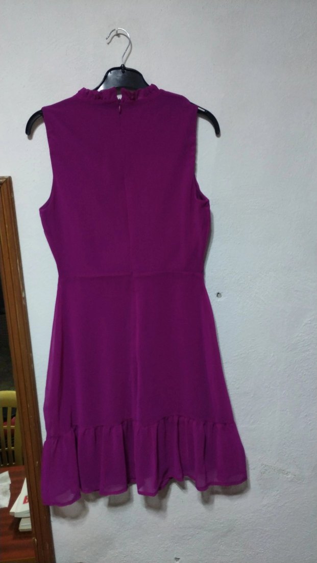 mürdüm fırfırlı elbise - Görsel 4