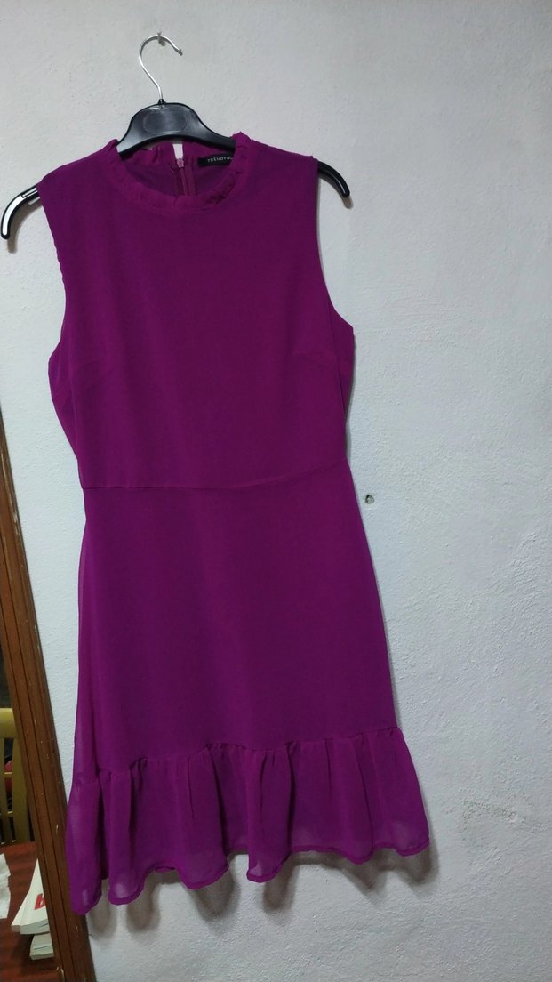 mürdüm fırfırlı elbise - Görsel 2