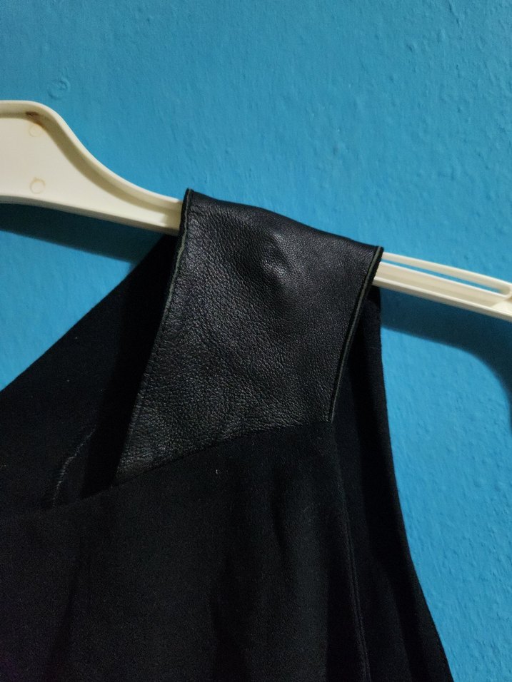 Deri Detay Siyah Kadın Mini Elbise - Görsel 4