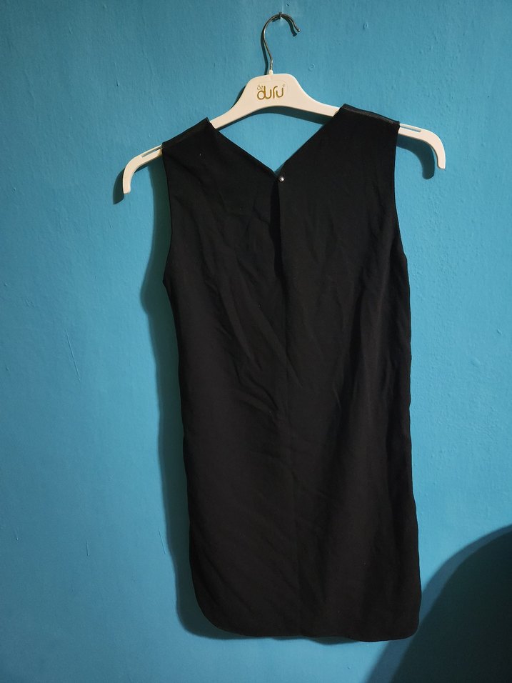 Deri Detay Siyah Kadın Mini Elbise - Görsel 5