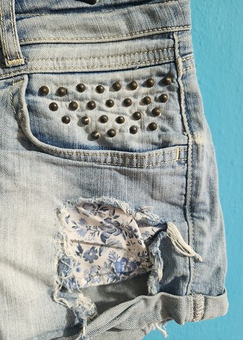 Kadın Mavi Mini Kot Şort - Görsel 2