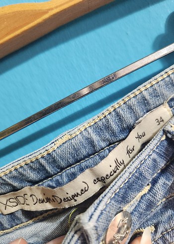 Kadın Mavi Mini Kot Şort - Görsel 3