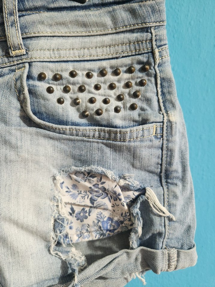 Kadın Mavi Mini Kot Şort - Görsel 2