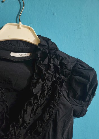 Kadın Siyah Fırfırlı Kısa Kollu Gömlek - Görsel 2