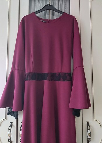 Bordo Uzun Kollu Gotik Elbise