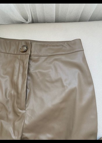 Bej Deri Kadın Pantolon - Görsel 2