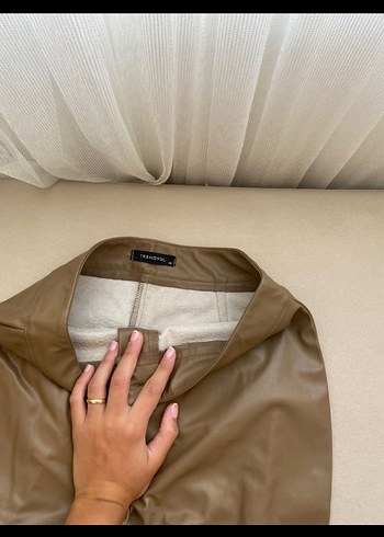 Bej Deri Kadın Pantolon - Görsel 3