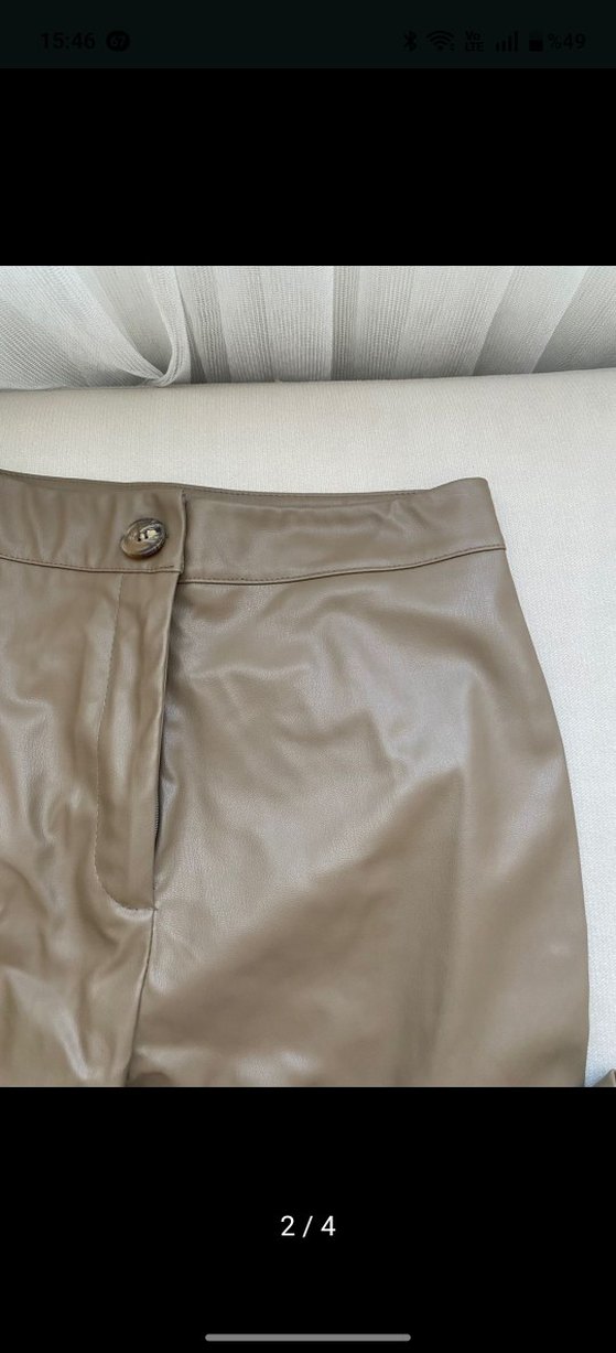 Bej Deri Kadın Pantolon - Görsel 2