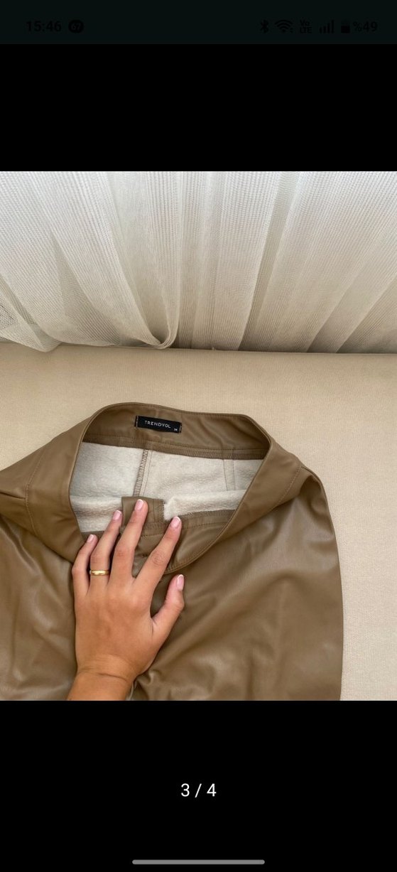 Bej Deri Kadın Pantolon - Görsel 3