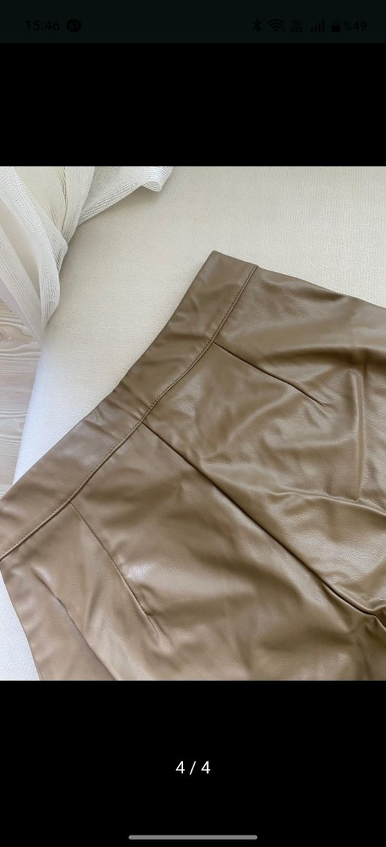 Bej Deri Kadın Pantolon - Görsel 4