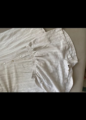 Düğmeli Kısa Kollu Keten Kadın Gömlek şort takım - Görsel 3