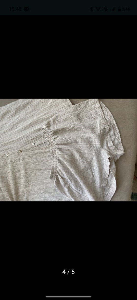 Düğmeli Kısa Kollu Keten Kadın Gömlek şort takım - Görsel 3