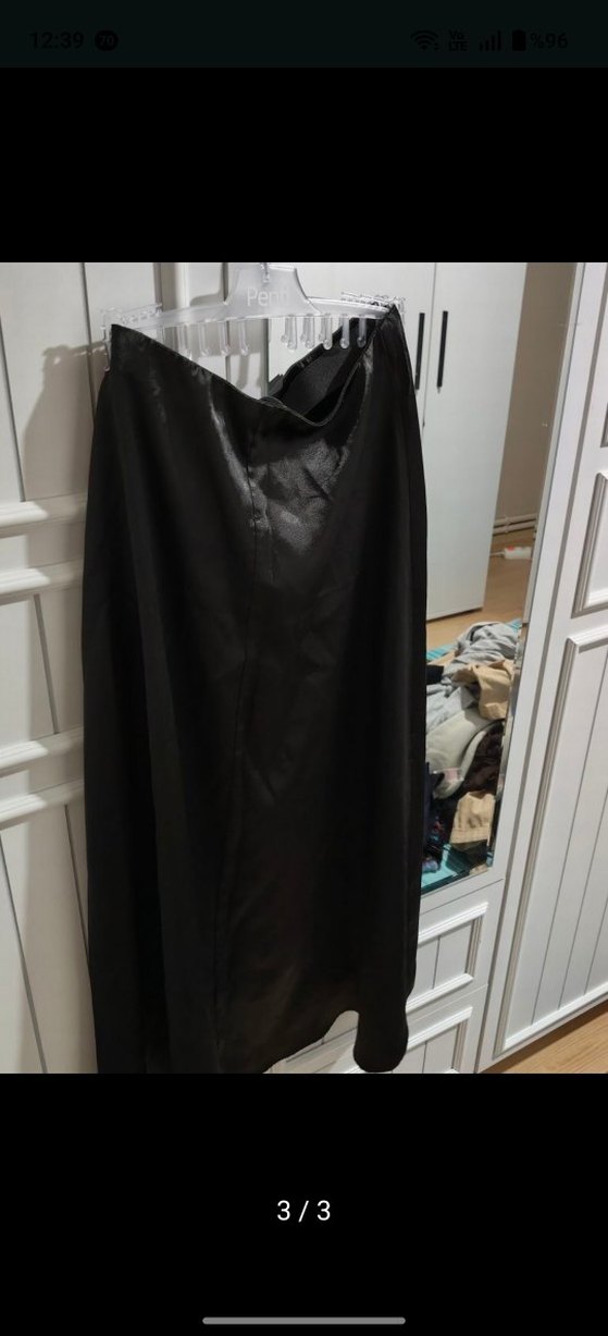 saten Siyah Uzun Kadın Etek - Görsel 3