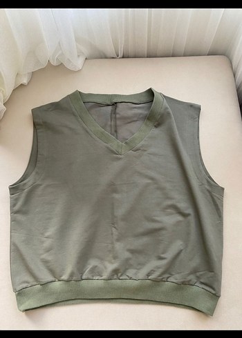 haki V Yakalı Salaş Kadın Bluz - Görsel 4