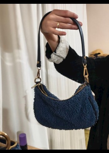 Koyu Mavi Peluş Kadın Omuz Çantası - Görsel 2