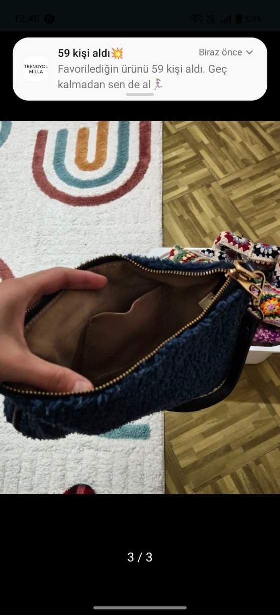 Koyu Mavi Peluş Kadın Omuz Çantası - Görsel 3