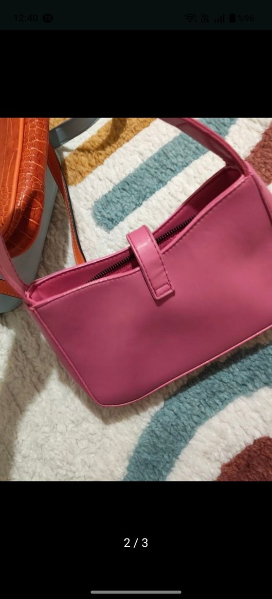 Pastel Pembe Deri Tokalı Kadın Çantası - Görsel 2