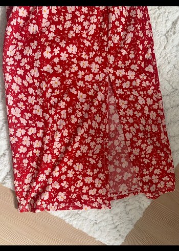 Kırmızı Askısız Midi Bohem Elbise - Görsel 2