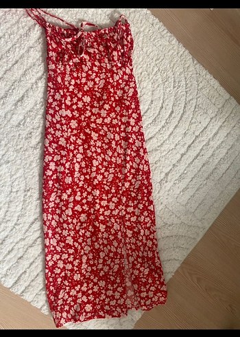 Kırmızı Askısız Midi Bohem Elbise - Görsel 4