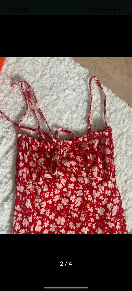 Kırmızı Askısız Midi Bohem Elbise - Görsel 3