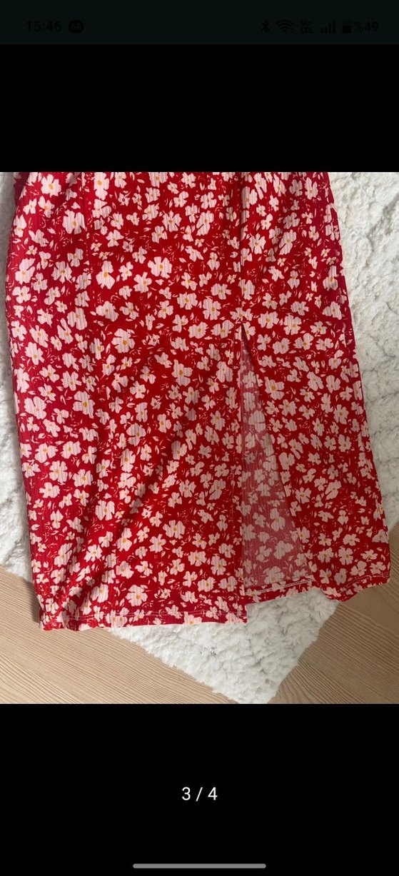 Kırmızı Askısız Midi Bohem Elbise - Görsel 2