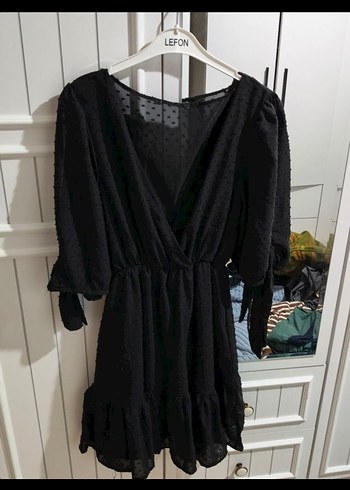 Siyah V Yaka Midi Elbise - Görsel 2