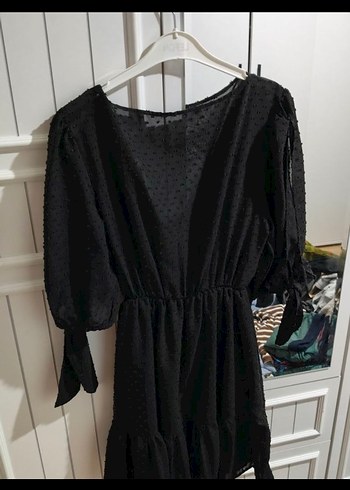 Siyah V Yaka Midi Elbise - Görsel 3