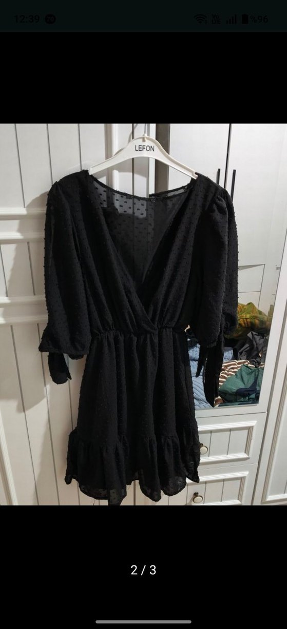 Siyah V Yaka Midi Elbise - Görsel 2