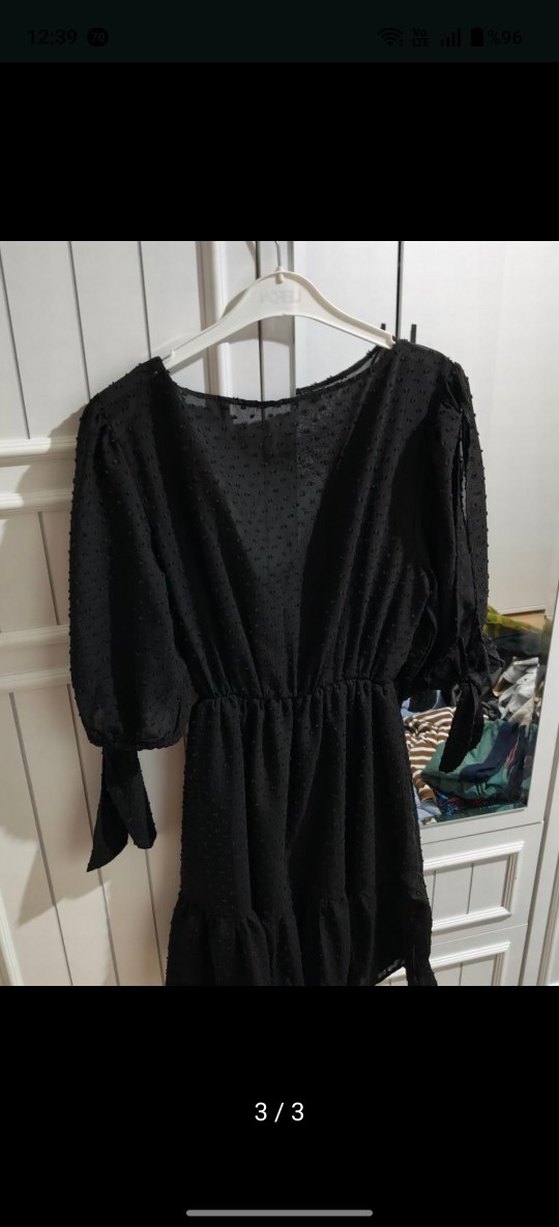 Siyah V Yaka Midi Elbise - Görsel 3