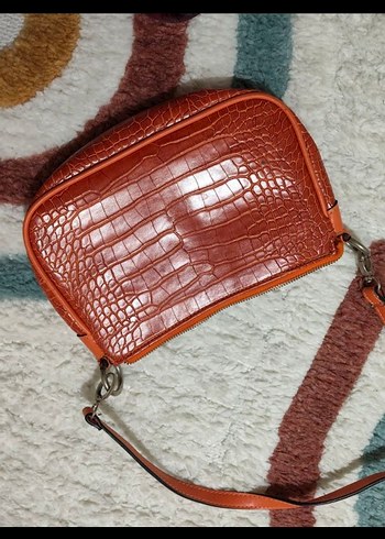 Turuncu Parlak Yılan Desenli Deri Kadın Çanta - Görsel 2