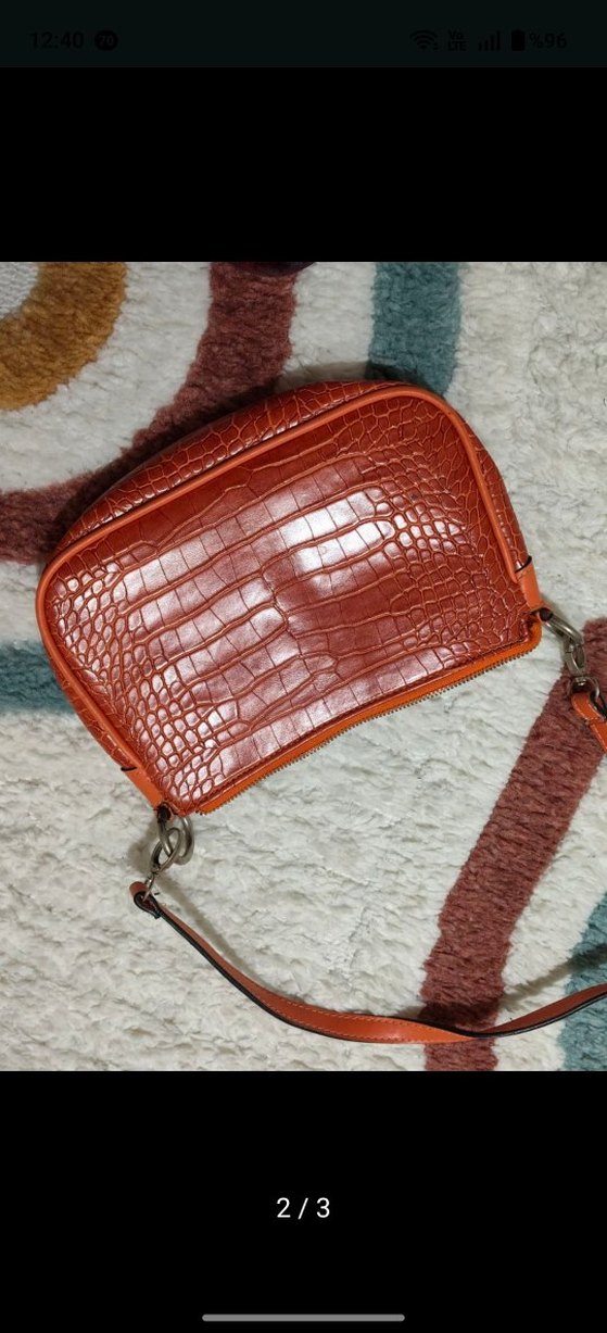 Turuncu Parlak Yılan Desenli Deri Kadın Çanta - Görsel 2