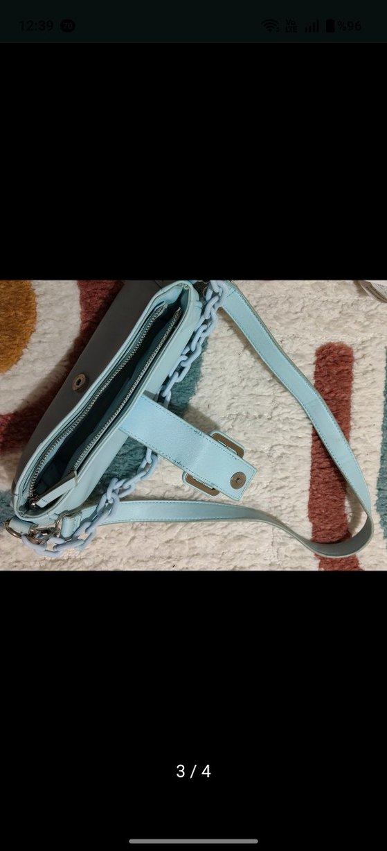 Mavi Deri Tokalı Kadın Çantası - Görsel 3