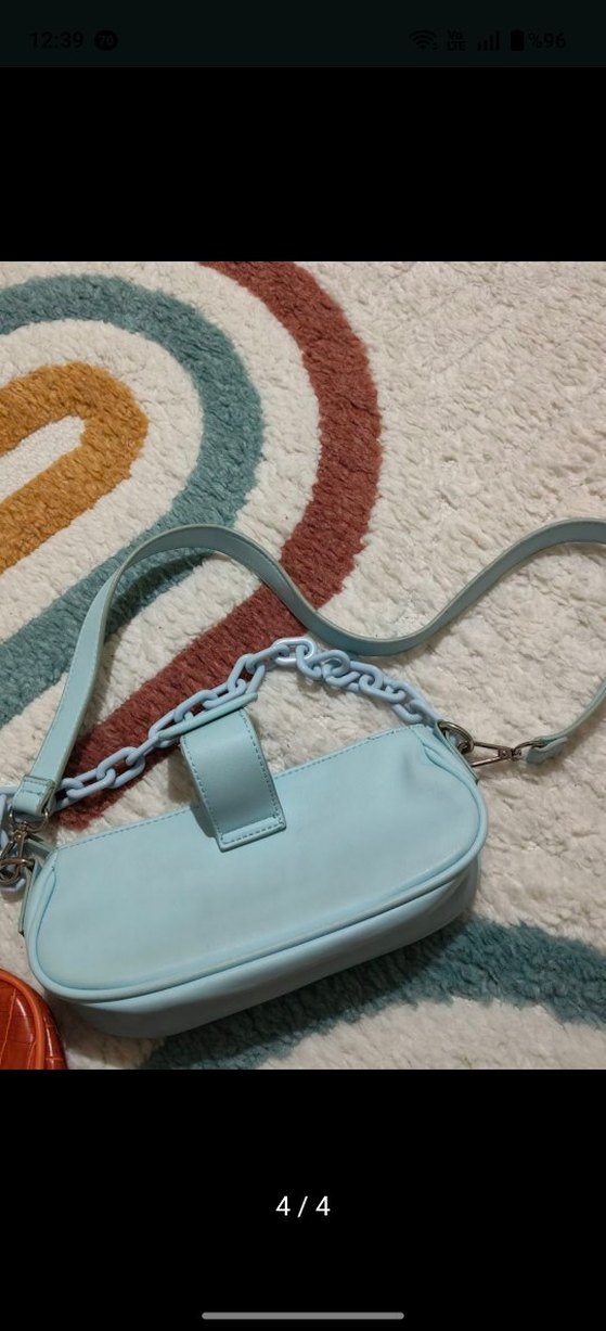 Mavi Deri Tokalı Kadın Çantası - Görsel 4