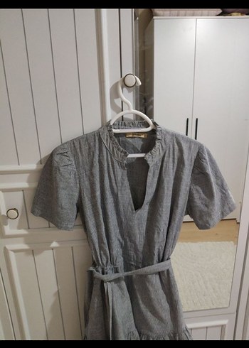 Bohem Kısa Keten Elbise - Görsel 2