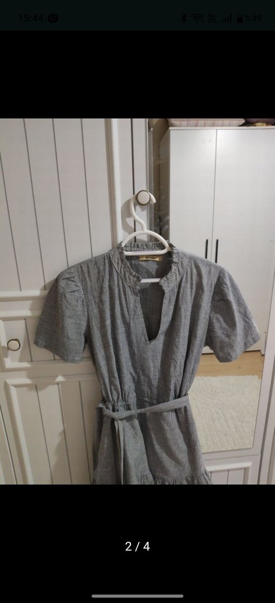 Bohem Kısa Keten Elbise - Görsel 2