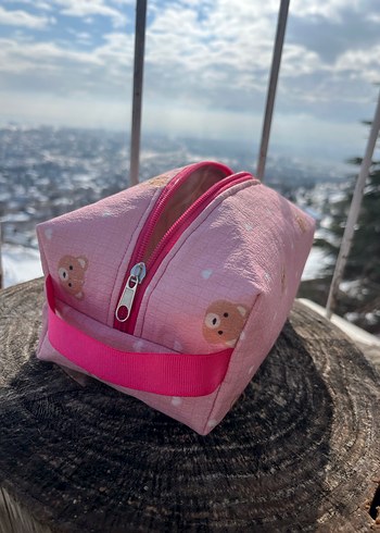 Fermuarlı Pembe Ayıcık Desenli Kadın Makyaj Çantası - Görsel 4