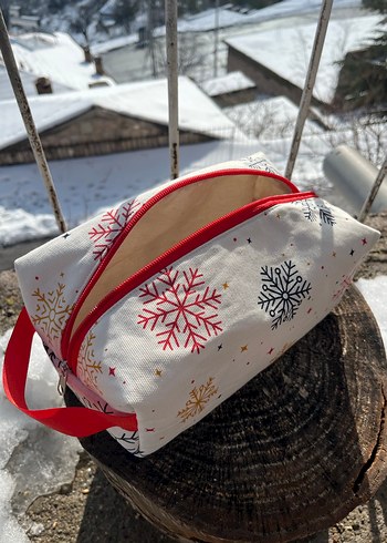 Renkli Baskılı Beyaz Kadın Makyaj Çantası - Görsel 4