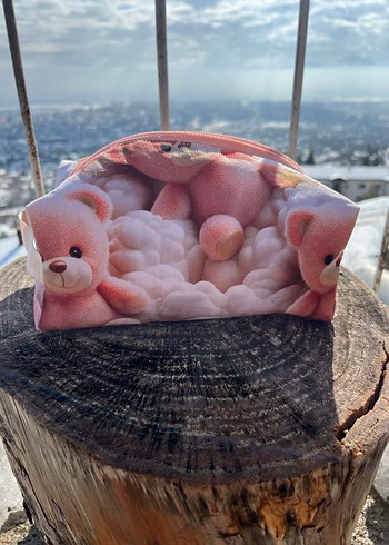 Pofuduk Pembe ayıcık Desenli Kadın Makyaj Çantası - Görsel 2