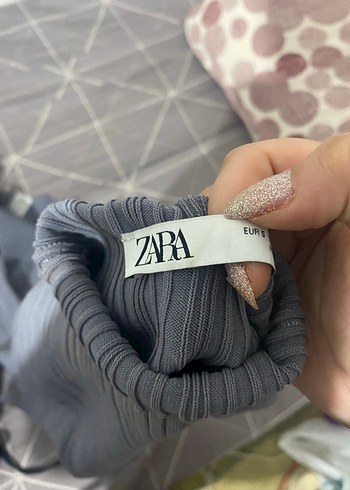 Zara Gri Uzun Kollu Pileli Triko Elbise